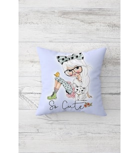 So Cute Pop Art Çift Tarafı Baskılı Gizli Fermuarlı Yastık Kılıfı Kırlent Koltuk Yastık Kılıfı (Turkuaz)