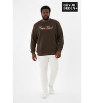Erkek Büyük Beden Capri Island Baskılı Bisiklet Yaka ince Sweatshirt SPR26BSW956-14 (Haki)