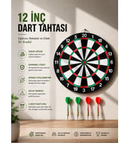 12 İnç Ahşap Dart Tahtası 4 Adet Metal Uçlu Dart Oku Dahil