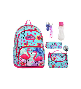 3 Göz Dream Flamingo Okul Çantası + Termal Beslenme + Kalemlik + Anahtarlık + Suluk Kız Sırt Çantası (Çok Renkli)