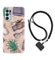 Oppo Reno 6 Kılıf Resimli Boyun Askılı İpli Desenli Silikon Ananas Camera Glass 1357