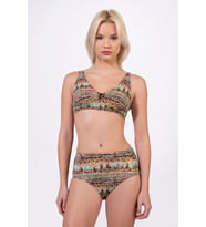 Endeep Kadın Ayarlanabilir Askılı Lurex Desenli Toparlayıcı Yüksek Bel Bikini Takımı (Mavi)