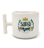 Super Mom Yazı Baskılı Beyaz Kulplu T Kupa