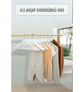 6?lı Ahşap Görünümlü Askı Beyaz 44 cm