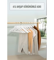 6?lı Ahşap Görünümlü Askı Beyaz 44 cm