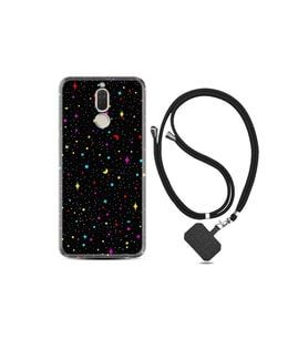 Huawei Mate 10 Lite Kılıf Silikon Desen Boyun Askılı Puantiye Ve Ay 1726