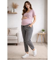 Premium Comfort Hamile Kot Pantolon %83 Pamuk Lastikli & İpli Bel Çift Cepli Gri