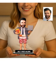 Kişiye Özel Sup Board Süren Erkek Tatilci Karikatürlü 18 cm MDF Masaüstü Biblo - Masaüstü Hediye