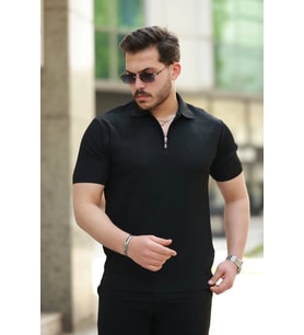 Erkek Fermuarlı Yakalı Kısa Kollu Tshirt