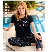 Aydoğan Homewear -Believe- Yazılı Viskos Yazlık Pijama Takımı-240043 (Mavi)