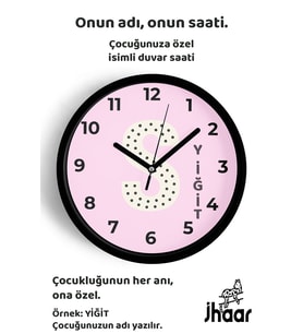 İsme Özel S Harfli Pembe Çocuk Odası Duvar Saati Orta Boy 30 cm Siyah Camlı Sessiz