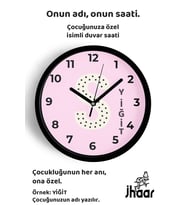İsme Özel S Harfli Pembe Çocuk Odası Duvar Saati Orta Boy 30 cm Siyah Camlı Sessiz
