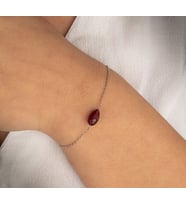 925 Ayar Gümüş Rodium Kaplama 3 Ct Yarı Değerli Granat Taşlı Bileklik-Raccolta Di Gocce