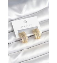 Zirkon Taşlı Şerit Model Gold Renk Pirinç Kadın Küpe