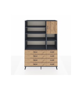 Hyperion Gardrop 8 Raflı 8 Çekmeceli Tek Kapaklı  132x44x195 Antrasit-Çam