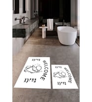 EVDEYA Dijital Baskılı Modern Yıkanabilir İkili Banyo Halısı Paspas Klozet Takımı, KLOZET-11-BEYAZ, (Beyaz)