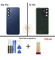 Samsung Galaxy S25 Plus Lacivert Renk Arka Kapak + Tamir Seti + B7000 Yapıştırıcı Arka Cam Batarya Kapağı Pil Kapağı Lazer Kesim Back Cover Galaxy S25 Plus Uyumlu