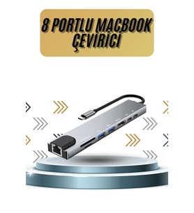 8 Portlu Macbook Çevirici Type C Hub SD TF USB Çoğaltıcı Ethernet