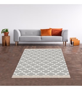 Geometrik Karo Desenli Dijital Baskı Yıkanabilir Kaymaz Taban Modern Salon Halısı ve Yolluk (Gri)