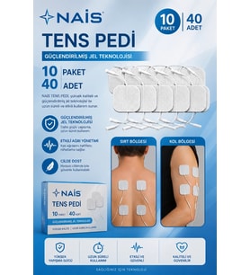 10 Paket, 40 Adet Nais Gold Tens Elektrod Pedi 5x5 Cm Extra Güçlendirilmiş Yapışkanlı Kumaş, Tens Pedi Elektrot - Cilt Dostu Jel - Yüksek İletkenlik - Tens Cihazları İle Uyumlu