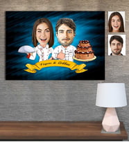 Kişiye Özel Karikatür Baskılı Ahşap Tablo Pastacı Sevgili 30x40 -1