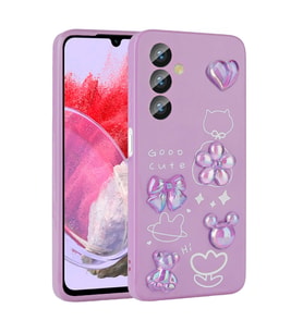 Samsung Galaxy M34 5G Uyumlu Kılıf Kabartma Figürlü Parlak Zore Toys Silikon Kapak (Mor)
