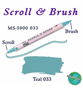 Zig Scroll & Brush Çift Çizgi ve Fırça Uçlu Kaligrafi ve Gölgeleme Kalemi 033 Teal 