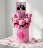 Kişiye Özel İsim Yazılı Fotoğraflı Pembe Balonlu Ayıcık Buketi Hediye Kutusunda Arkadaşa Sevgiliye Hediye
