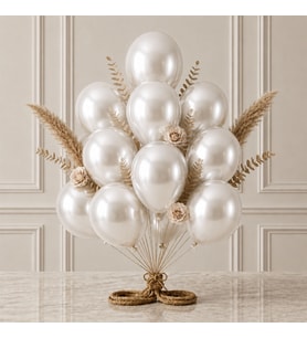Beyaz Renk Lateks Metalik Balon (30 cm) - 12 Adet