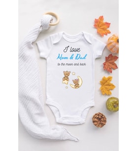 Unisex Beyaz Bebek I Love Mom & Dad Baskılı