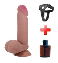 Belden Bağlamalı 20,5 cm Çift Katmanlı Gerçekçi Dildo Penis (Koyu Kahverengi)