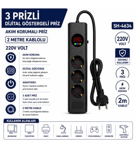 SH-4634 Akım Korumalı Dijital Priz