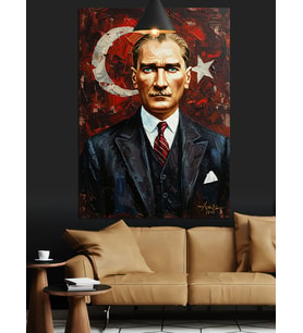 Atatürk Portresi Ve Hilal Dekoratif Kanvas - Mdf Ahşap Tablo
