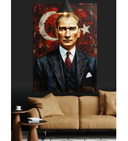 Atatürk Portresi Ve Hilal Dekoratif Kanvas - Mdf Ahşap Tablo