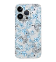 Apple iPhone 14 Pro Max Uyumlu Kamera Korumalı Tıpalı Kapak Floral Mavi Tasarımlı ŞeffafKılıf