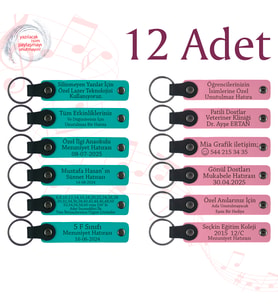 Koyu Turkuaz & Pembe, 12’li Set, İsim Ve Mesaj Yazılı Deri Hatıra, Bebek Partilerine Sürpriz