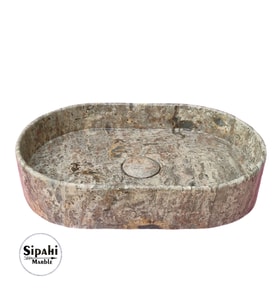 Gümüş Traverten Gizli Giderli Oval Lavabo