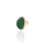 Kadir Jewellery 22 Ayar Altın Kaplama Kadın Fosil Taşlı Yüzük (K.Yeşil)
