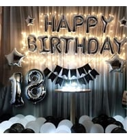 Happy Birthday Gümüş Siyah Beyaz Set -