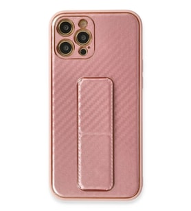Newface Apple iPhone 12 Pro Kılıf Coco Karbon Standlı Kapak - Pembe