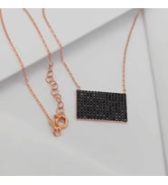 Gümüş Zirkon Taşlı Dikdörtgen Kolye 925 Ayar (Karışık)