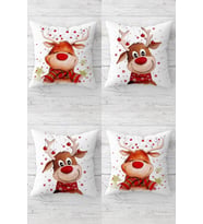 Geyik Yılbaşı Noel Christmas Gizli Fermuarlı Kırlent Kılıfı Koltuk Yastık Kılıfı Takım(4adet) (Kırmızı)