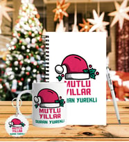 Yılbaşı İçin Kişiye Özel Ahşap Defter Kalem Kupa & Süblimasyon Anahtarlık Hediye Seti