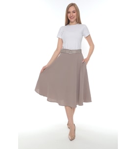 SORALLİNE KADIN KLOŞ ETEK 70 CM BOYUNDA ASTARLI BAHARLIK 780 ETAMİN DESEN TAŞ RENGİ