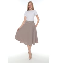 SORALLİNE KADIN KLOŞ ETEK 70 CM BOYUNDA ASTARLI BAHARLIK 780 ETAMİN DESEN TAŞ RENGİ