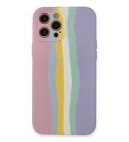 Newface Apple iPhone 12 Pro Max Kılıf Ebruli Lansman Silikon - Pembe-Lila