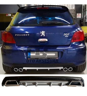 Peugeot 307 Difüzör Arka Tampon Eki 2 Egzoz Çıkışlı Gri Lüx Tip
