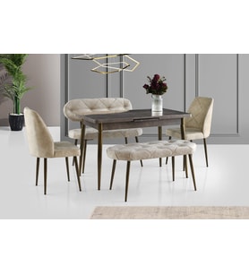 AY MASA VE SANDALYE BENCH TAKIMI, KREM GOLD, 120x70