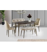 AY MASA VE SANDALYE BENCH TAKIMI, KREM GOLD, 120x70