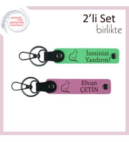 Kedili Stiline Yakışan, Patili Temalı, Kişisel Yazılı Anahtarlık Hediyesi, Fıstık Yeşil-Pembe